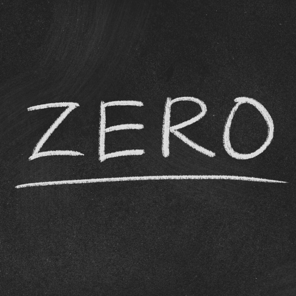 Zero written on chalk board