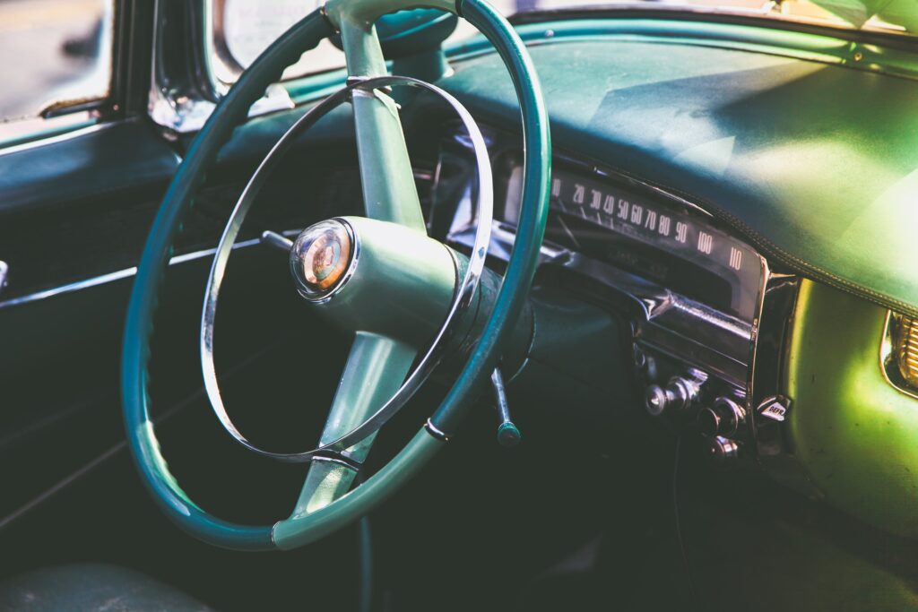 Car steering wheel showing power steering 